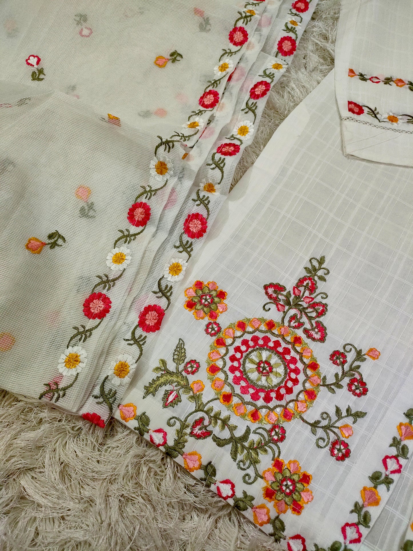 White 3pc embroidered