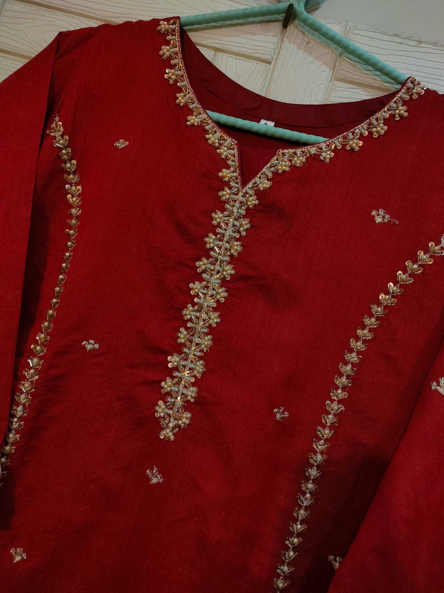Maroon khaadi net hand embroidered shirt