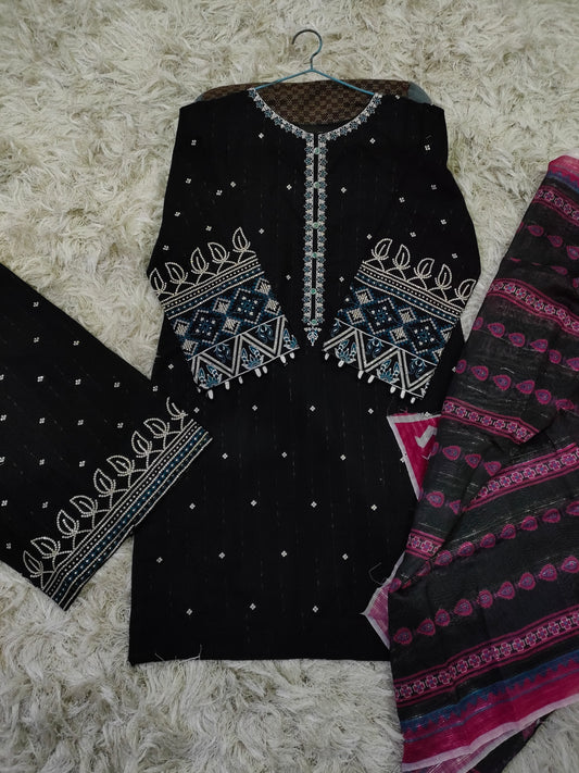 Black sequins 3pc lawn