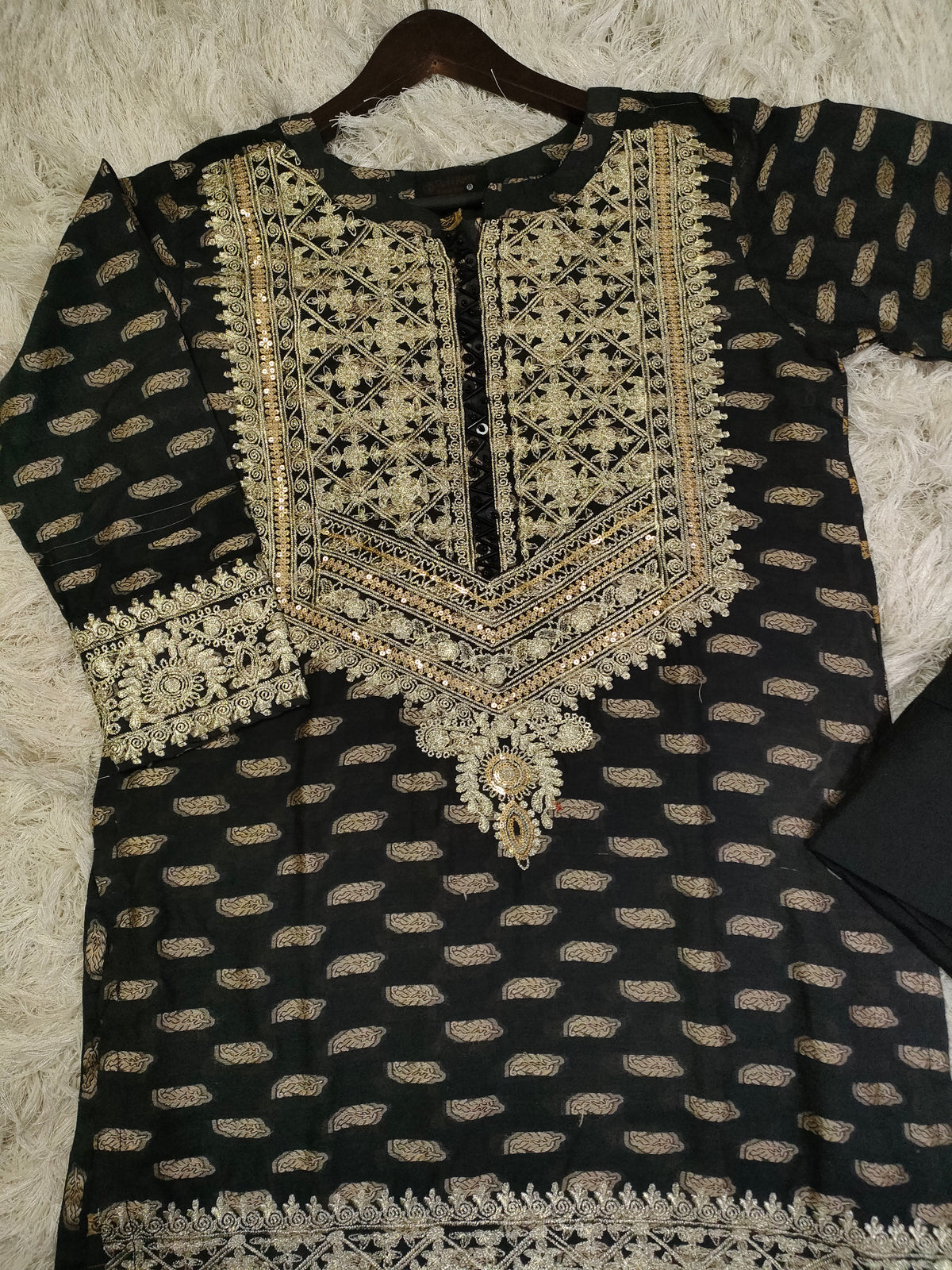 Self jacquard embroidered lawn shirt with plain trouser