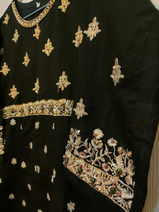 Black hand embroidered frock