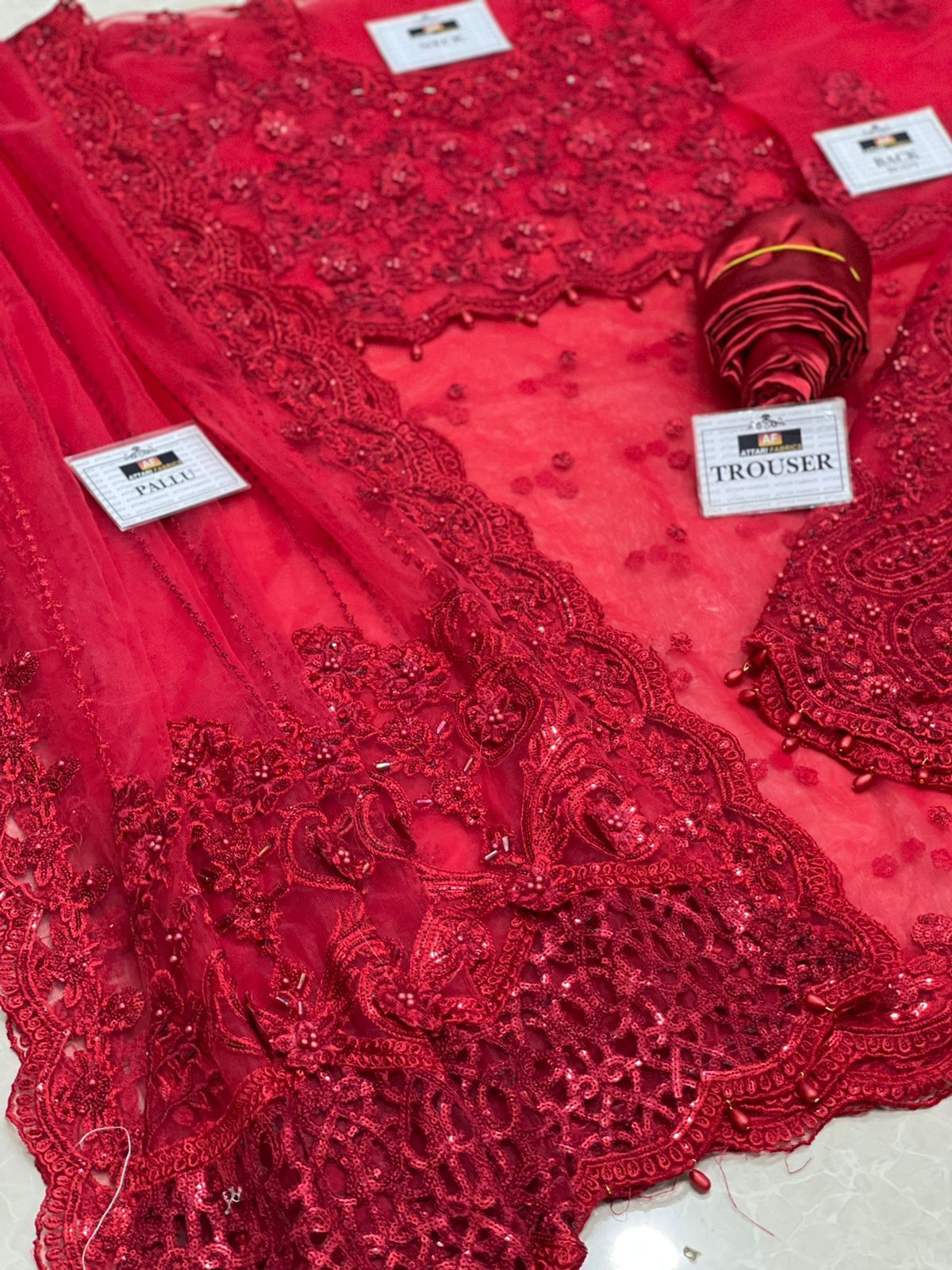 Maria B couture red saree