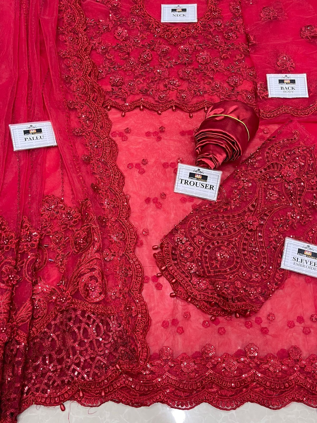 Maria B couture red saree