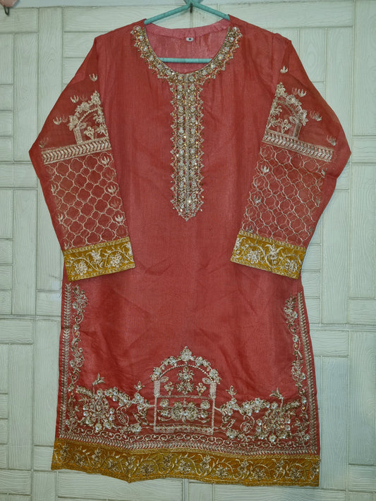 Khaadi net embroidered shirt
