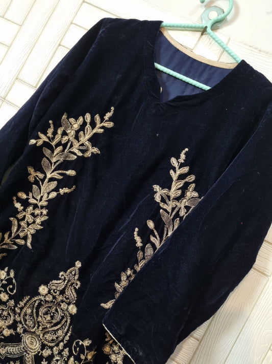 Navy blue velvet shirt