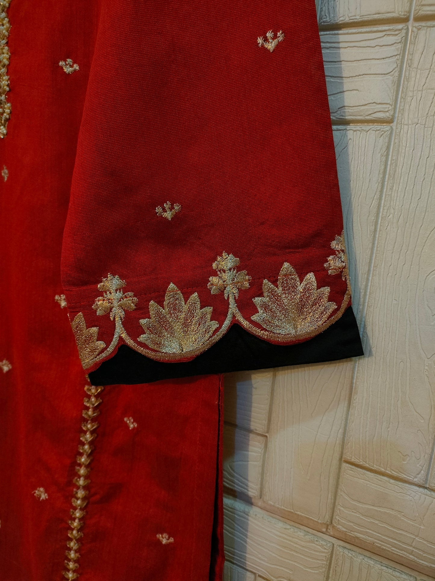 Maroon khaadi net hand embroidered shirt