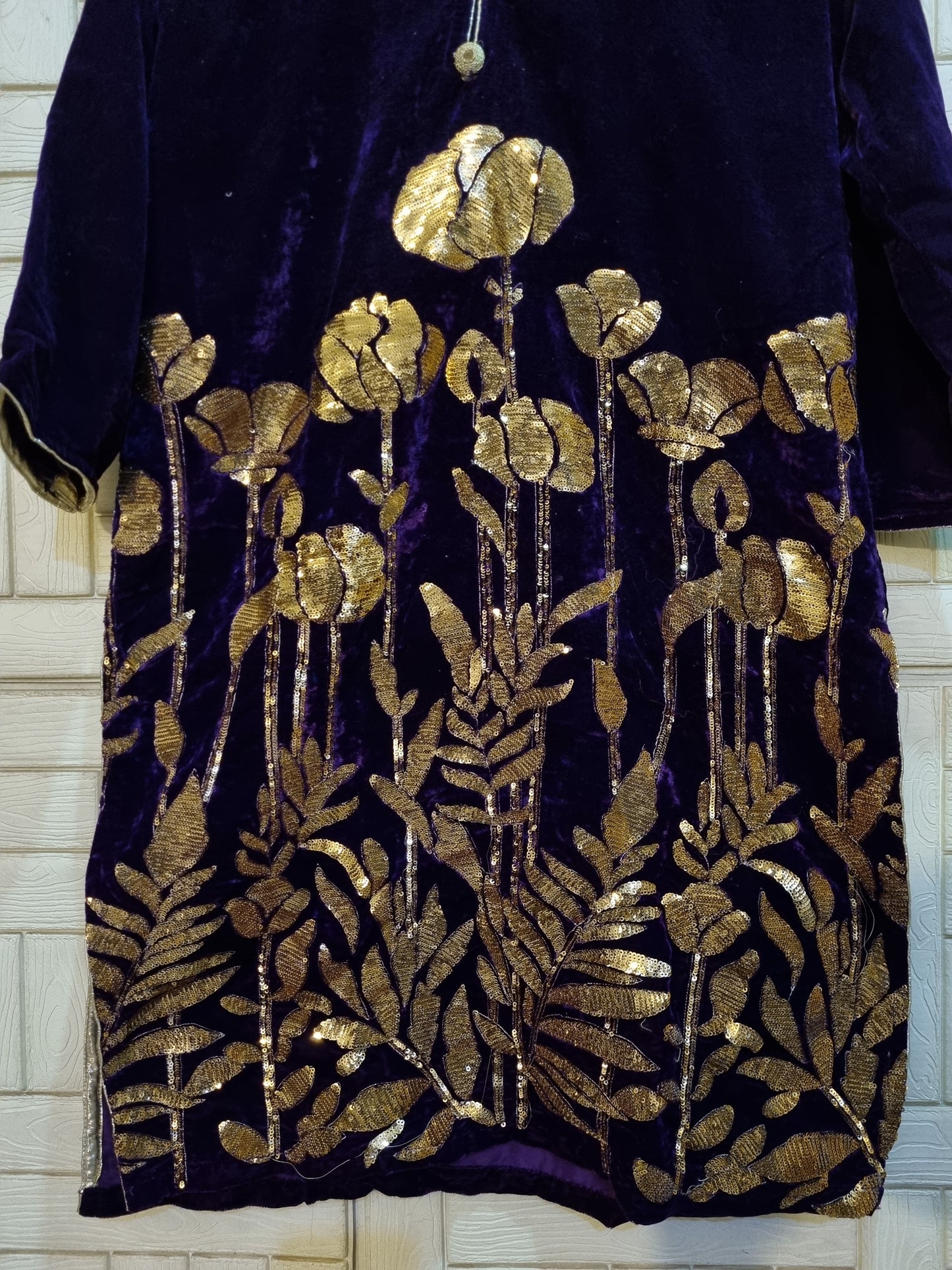 Purple sequin Embroidered velvet shirt