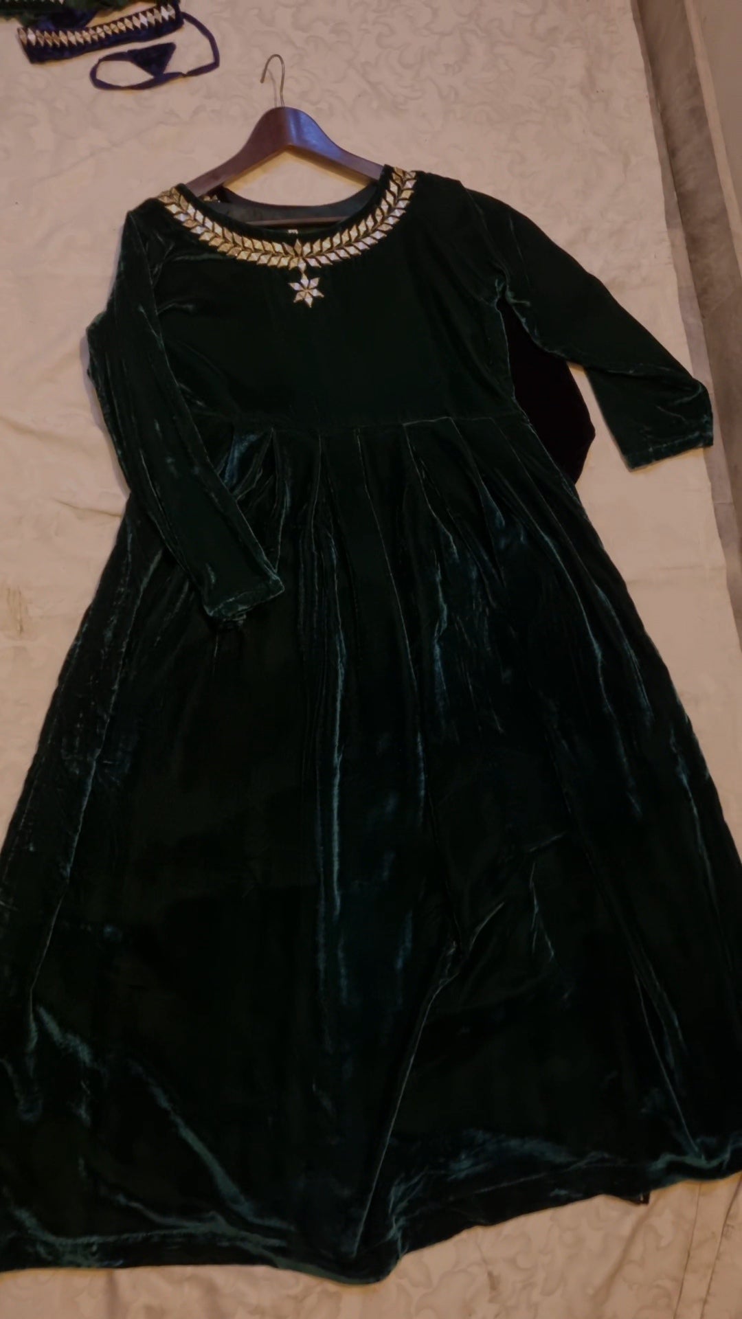 Green long velvet frock