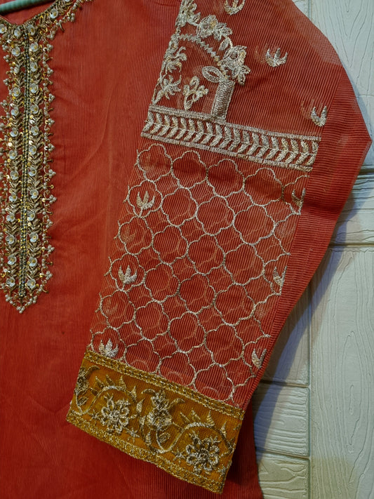 Khaadi net embroidered shirt